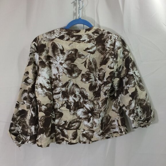 Coldwater Creek Blazer Short Brown Cream Button Front Linen Blend 12 - Picture 3 of 4